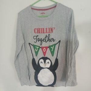 Holiday Time Gray Penguin Pajama Top (0222)